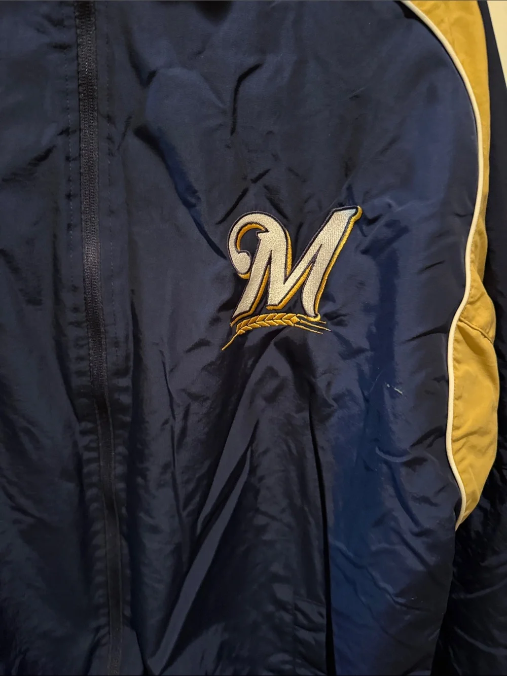 Majestic Navy and Gold Milwaukee Brewers Windbreaker Jacket